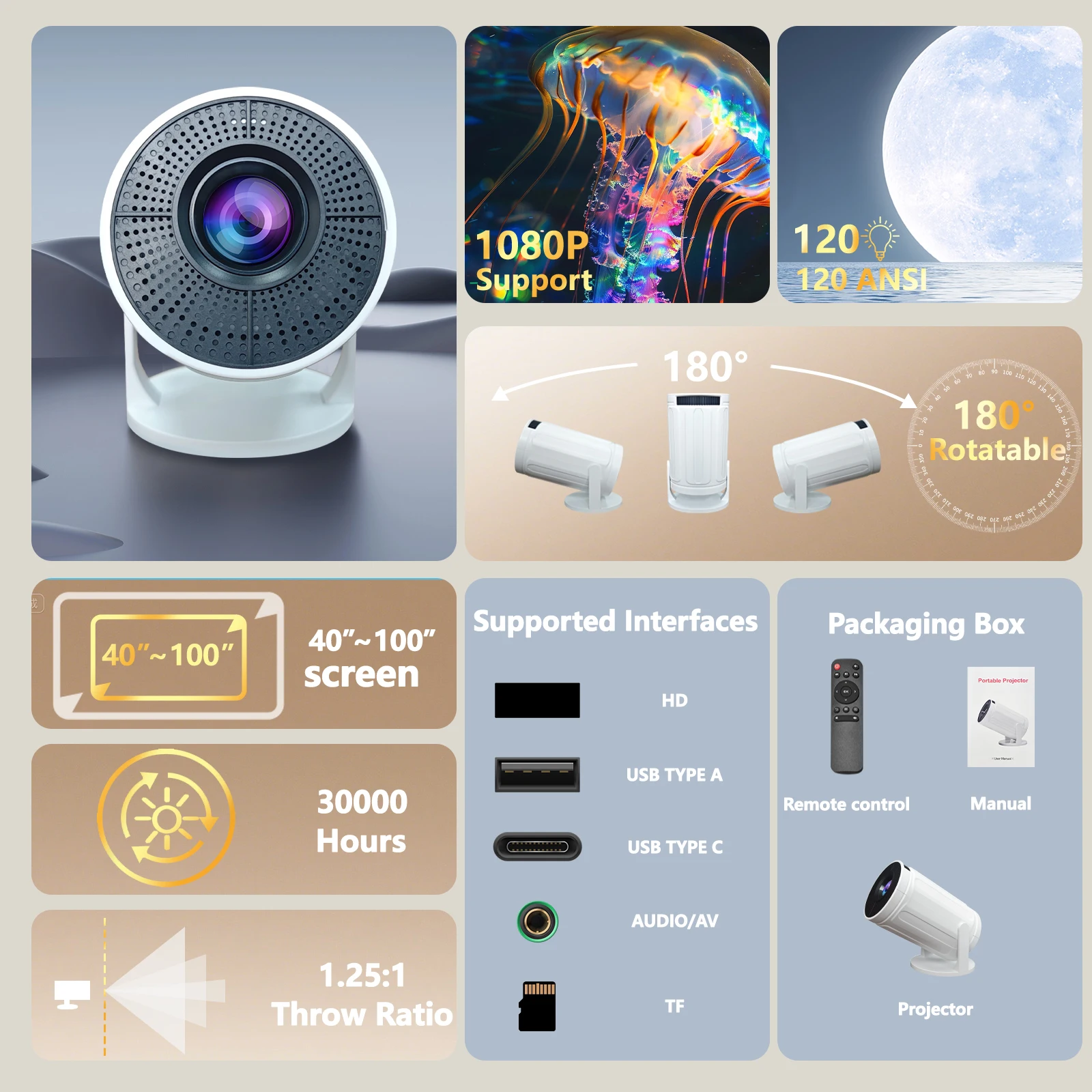 RUSMR Projector RY008  PRO 4K  - Retro Gaming Projector reseña y precio